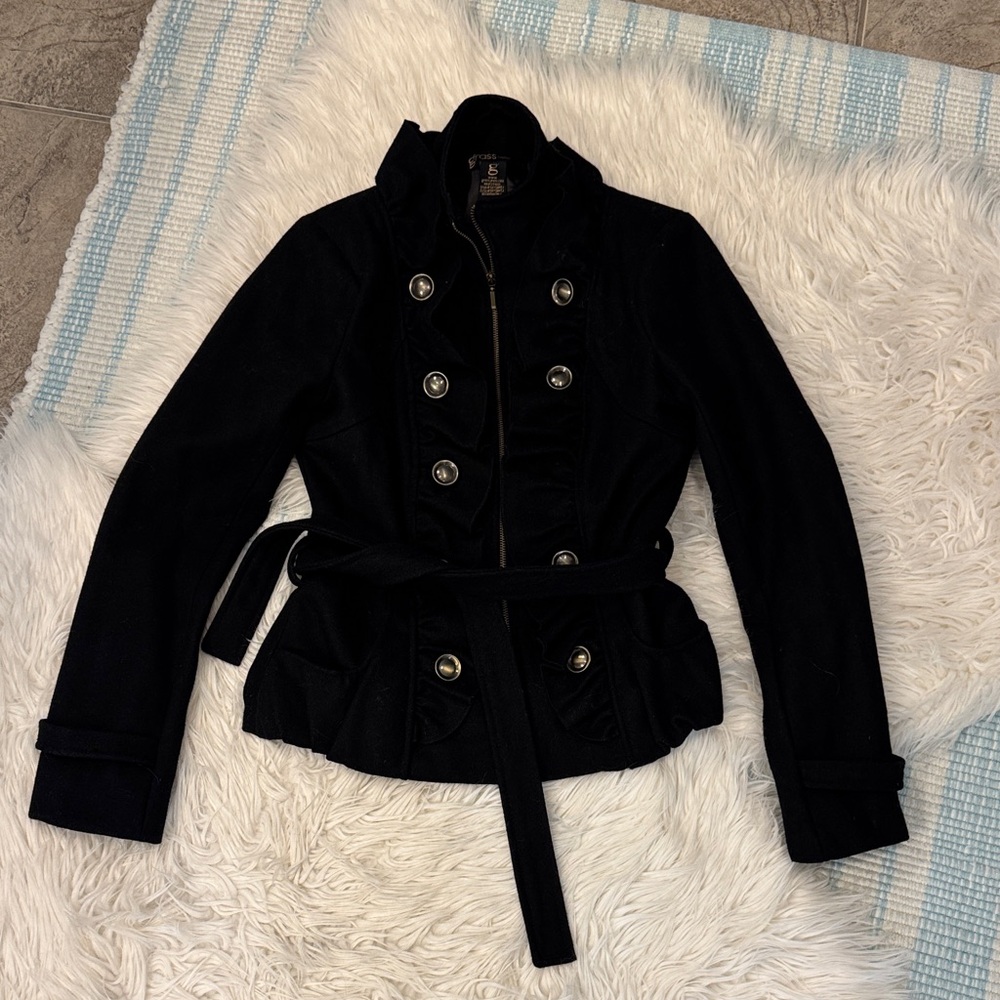 Grass Collection Black Double-Breasted short Trench Coat